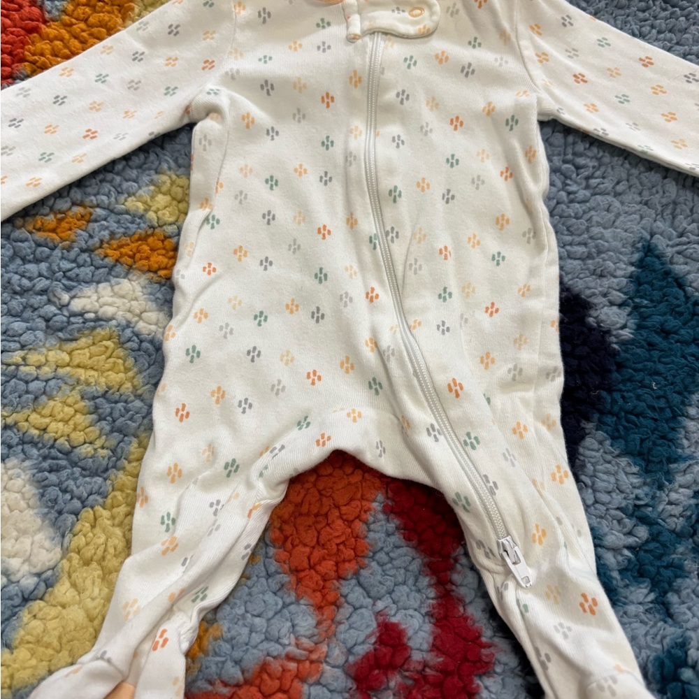 Cloud Island White and Orange Patterned Footie